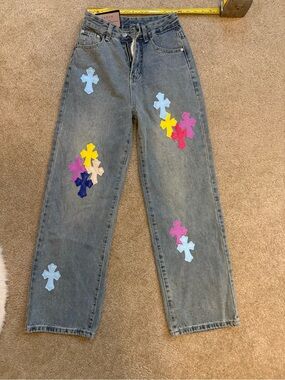 Vintage Loose Straight Embroidered Versatile Ankle-Length jeans